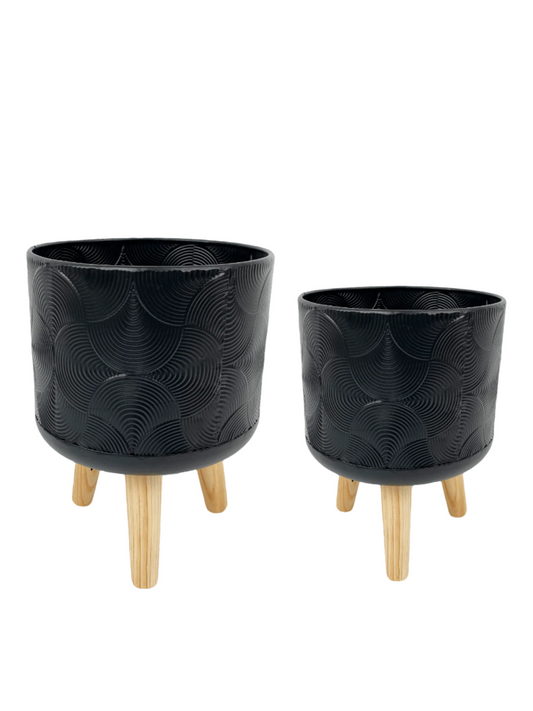 Buy Black Planter | Wooden Legs Planter | Hello Plants